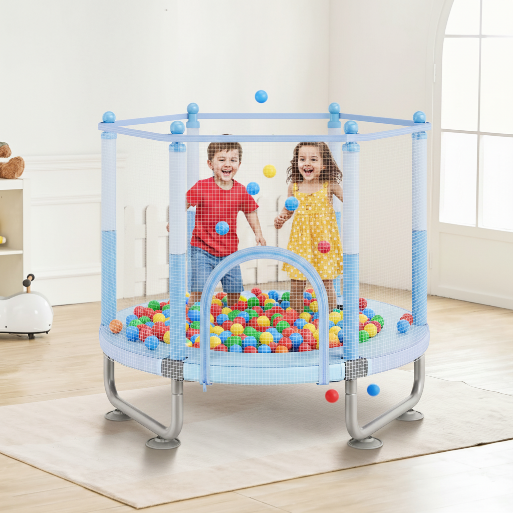 60 Kids Trampoline 5ft Mini Toddler Recreational Trampolinewith Safety Enclosure
