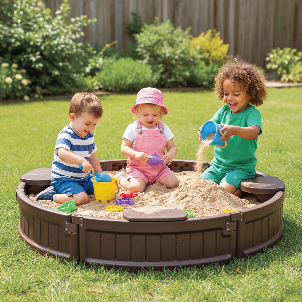 Wooden Sandbox With Built Corner Seat Cover Bottom For Kids