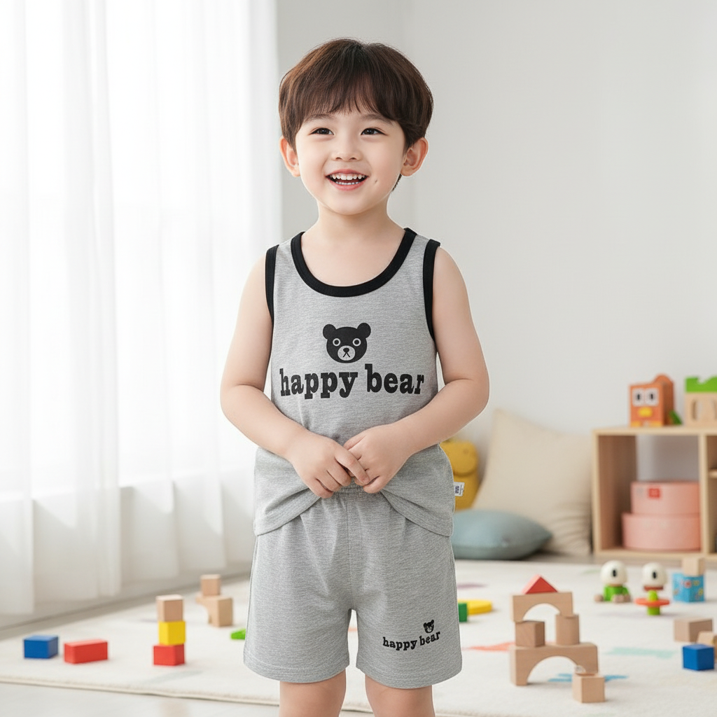 Teddy Print Sleeveless T Shirts Shorts Set