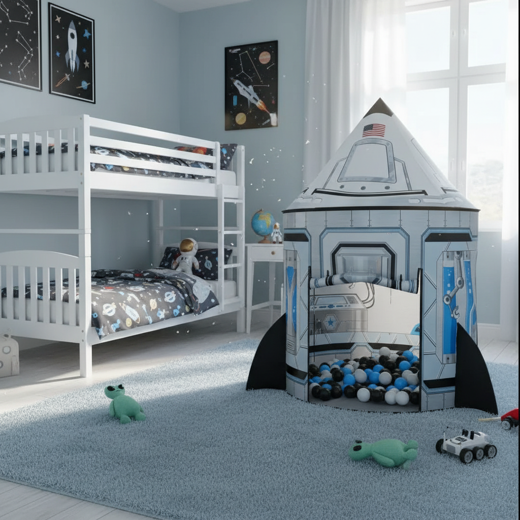  Rocket Ship Play Tent For Kids With Star Lights Space Themed Playhouse