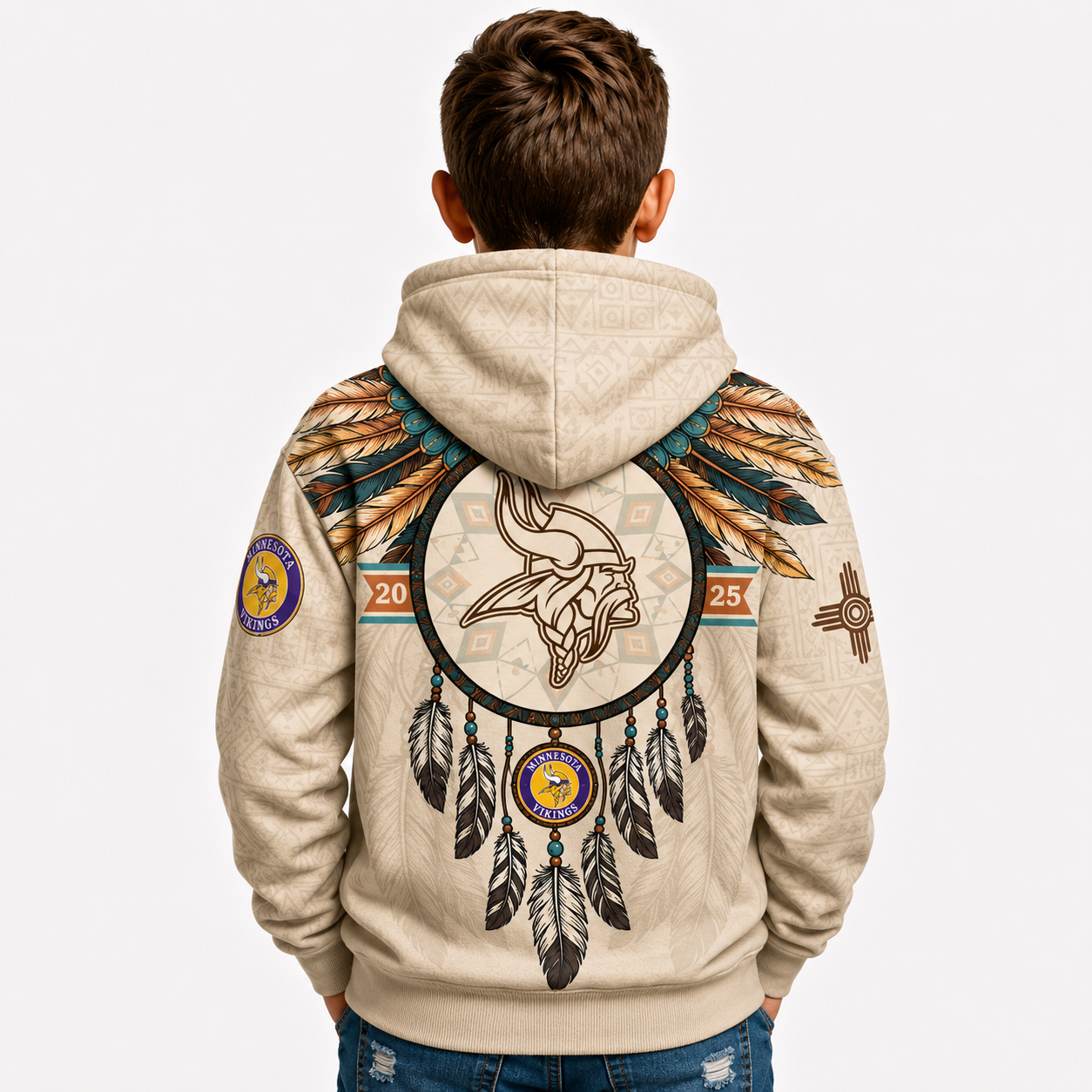 Minnesota Vikings Football Team Themed Hoodie With Native American Design For Kids