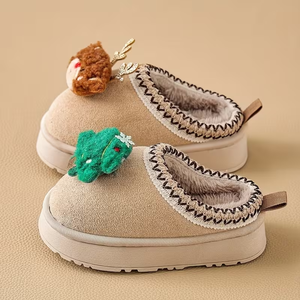 Christmas Reindeer Slip On Slippers With Plush Warm Winter Lining
