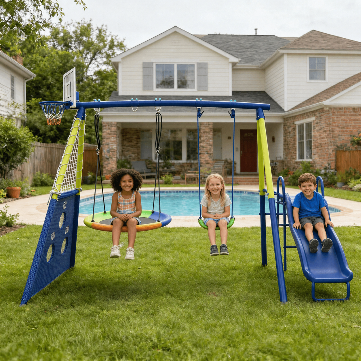 5-in-1 Heavy-Duty Backyard Swing Set With Slide