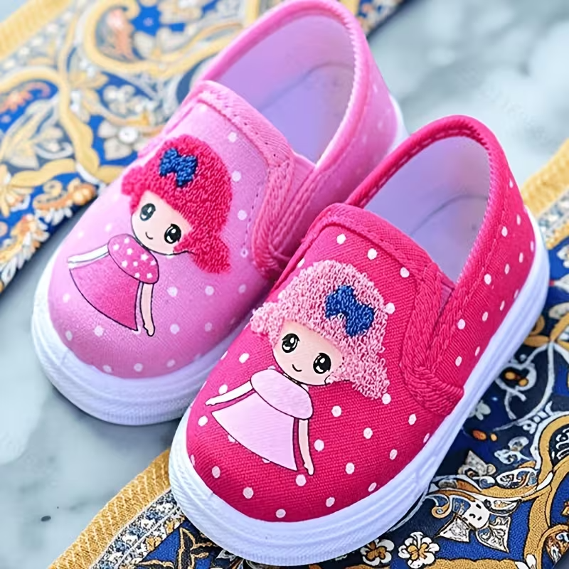 Polka Dot Canvas Slip On Sneakers For Toddler Girls