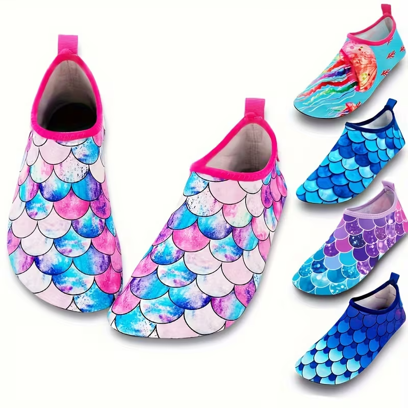 Fish Scale Print Casual Slip On Water Shoes For Kids