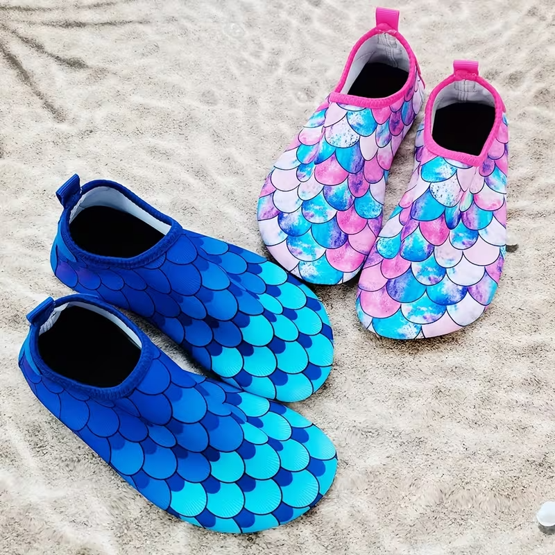 Fish Scale Print Casual Slip On Water Shoes For Kids