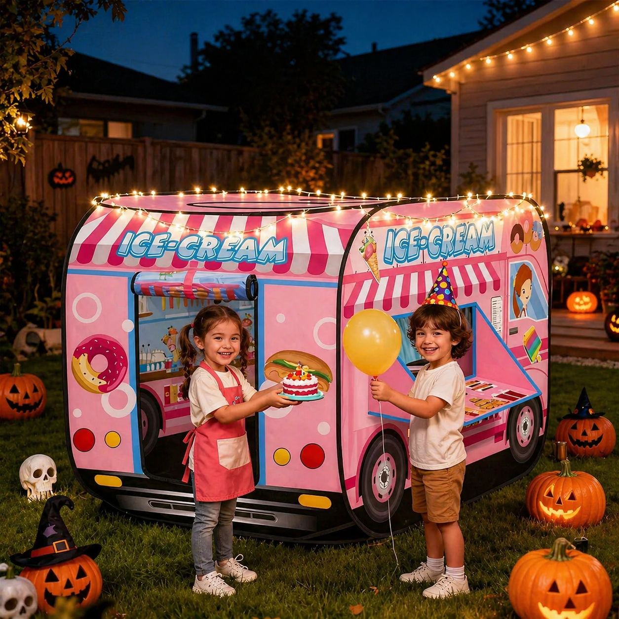 Foldable Pink Ice Cream Truck Playhouse Tent