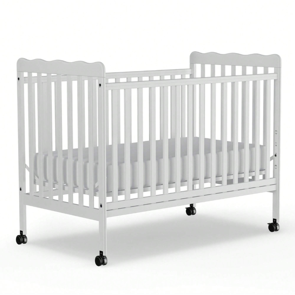 3 In 1 Convertible Baby Crib With Locking Wheels For Newborn