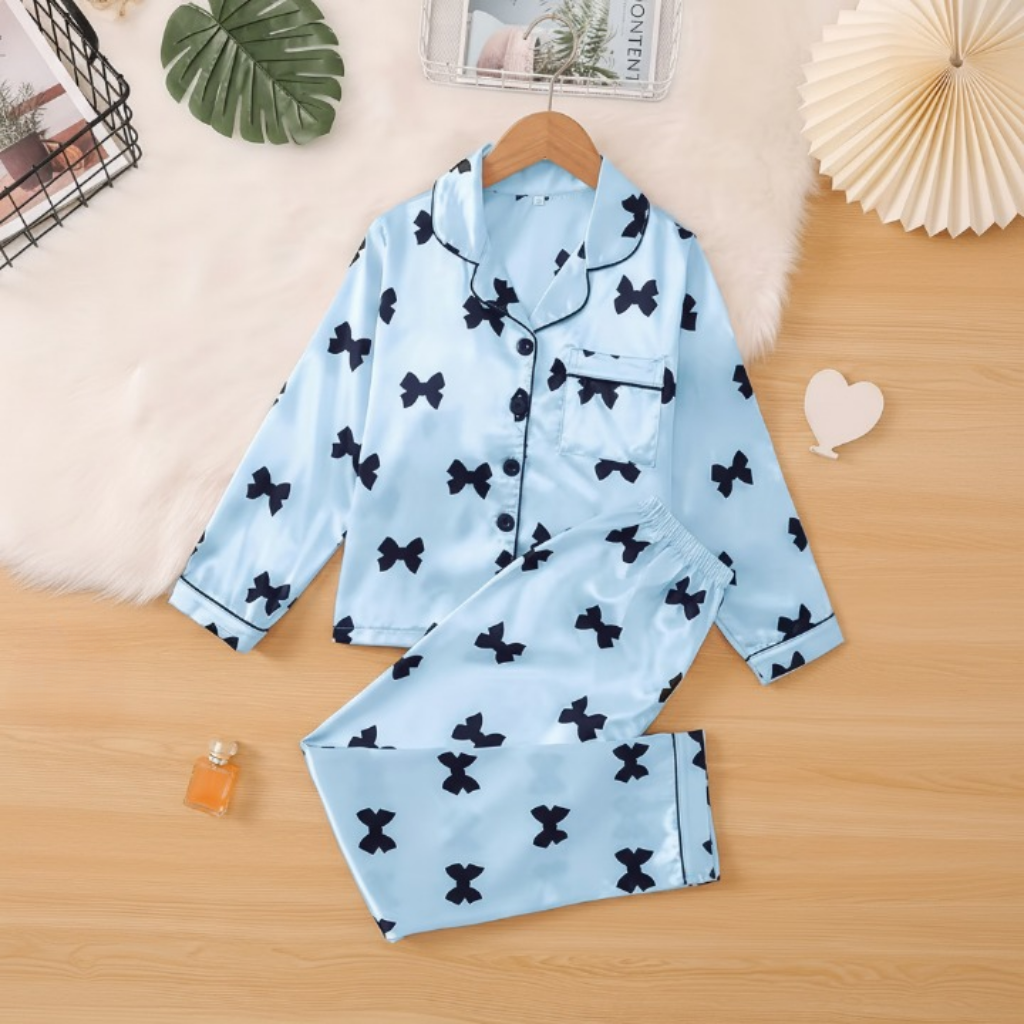 Bowknot Print Pajama Set For Kids