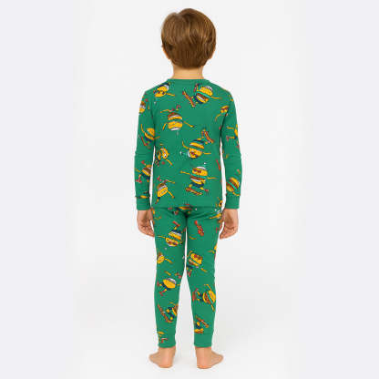 4 Piece Kids Pajama Set With Stripes And Dinosaur Prints-Cozy Stroller