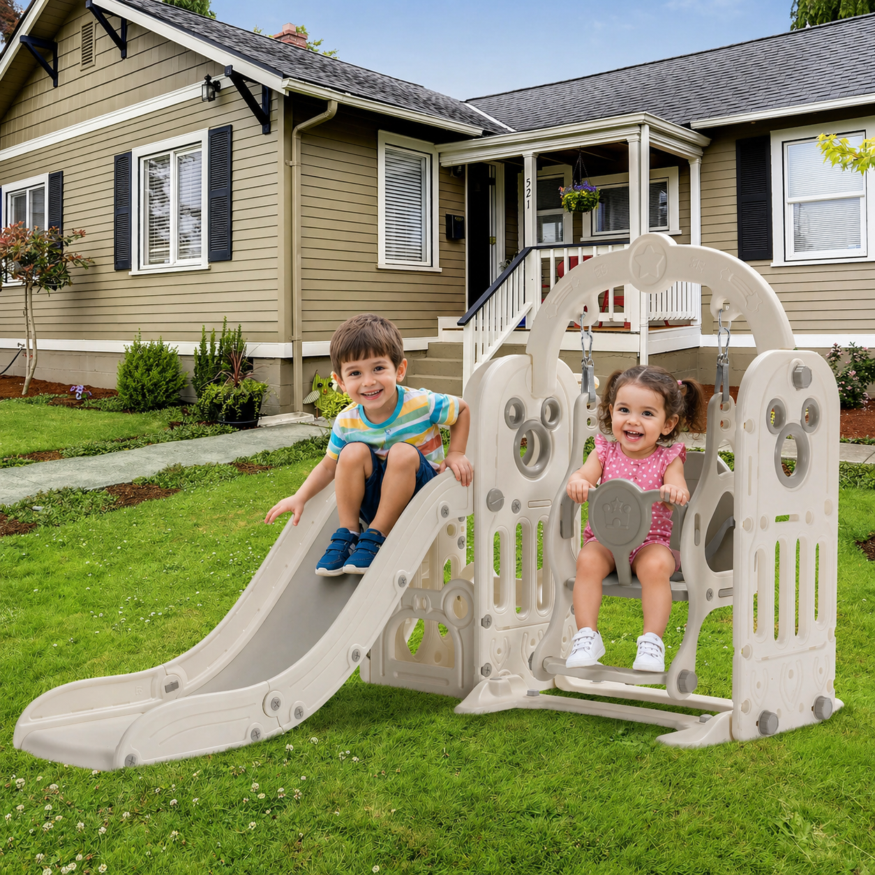 Kids Slide And Swing Set With Basketball Hoop