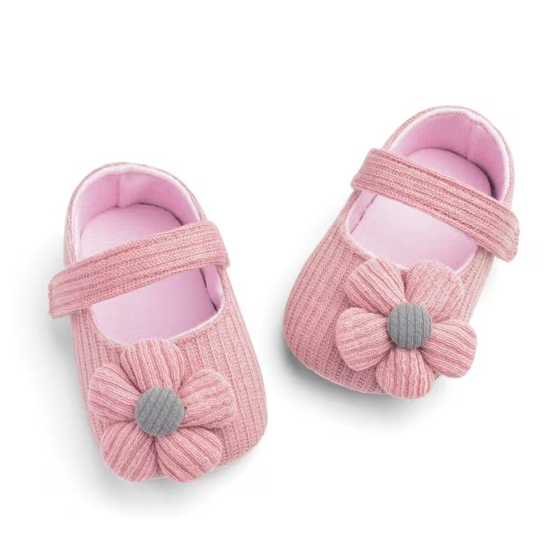 Princess Style Baby Slip On Shoes With Flower Design