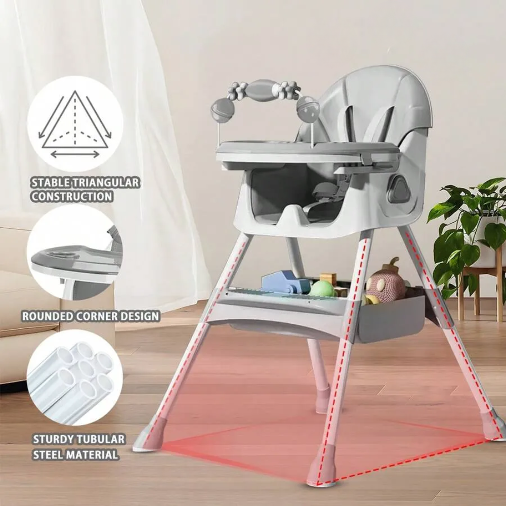 3 In 1 Baby High Chair Foldable Portable Convertible With Five Point Snap Button Gifts For Kids