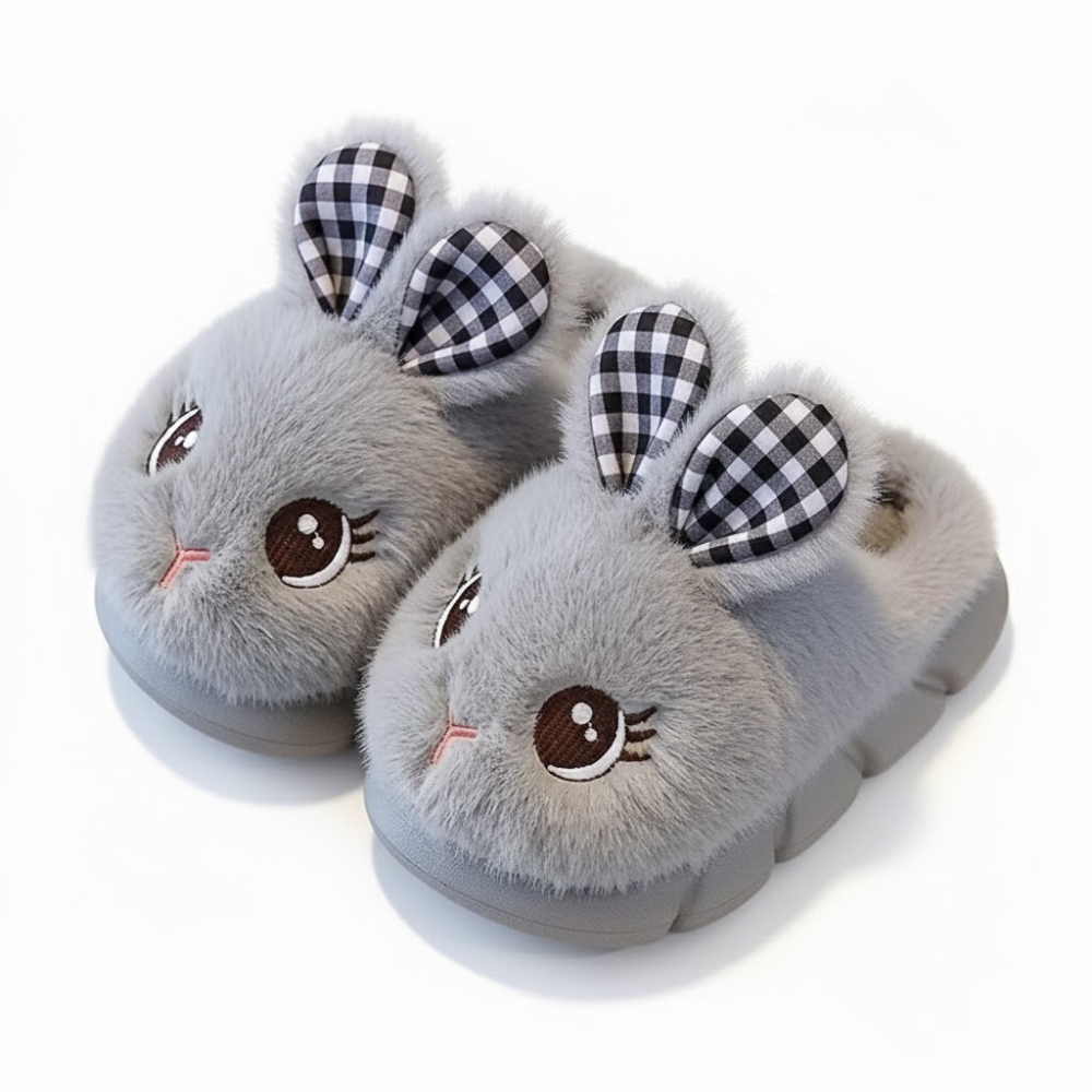 Plush Bunny Slip On Slippers With Warm Lining And PVC Sole For Kids