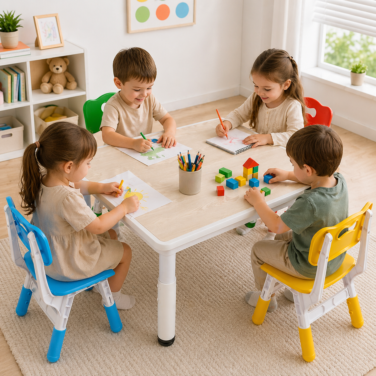Adjustable Graffiti Desktop Table And Chairs Set For Kids