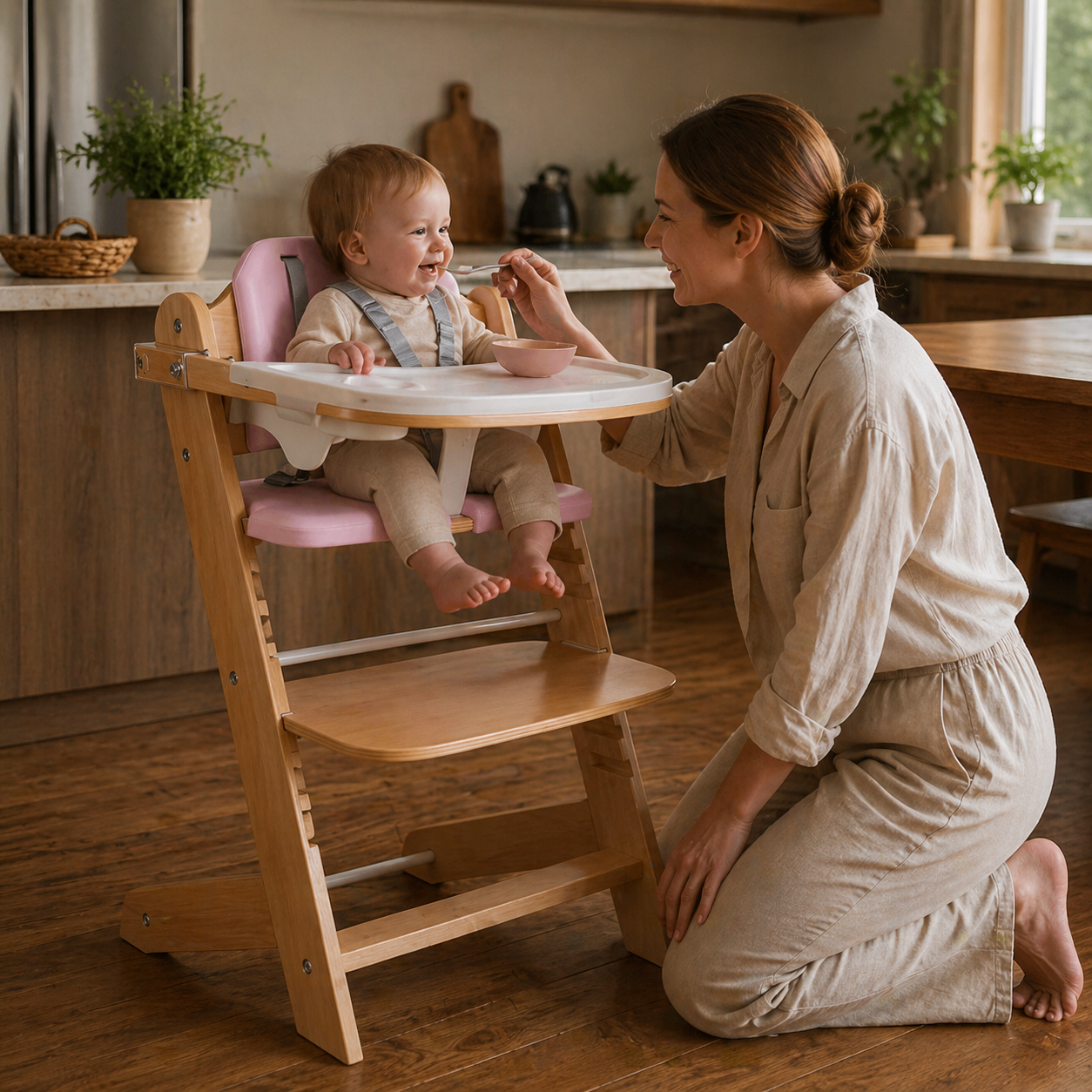 3 In 1 Convertible Wooden High Chair Adjustable For Toddlers