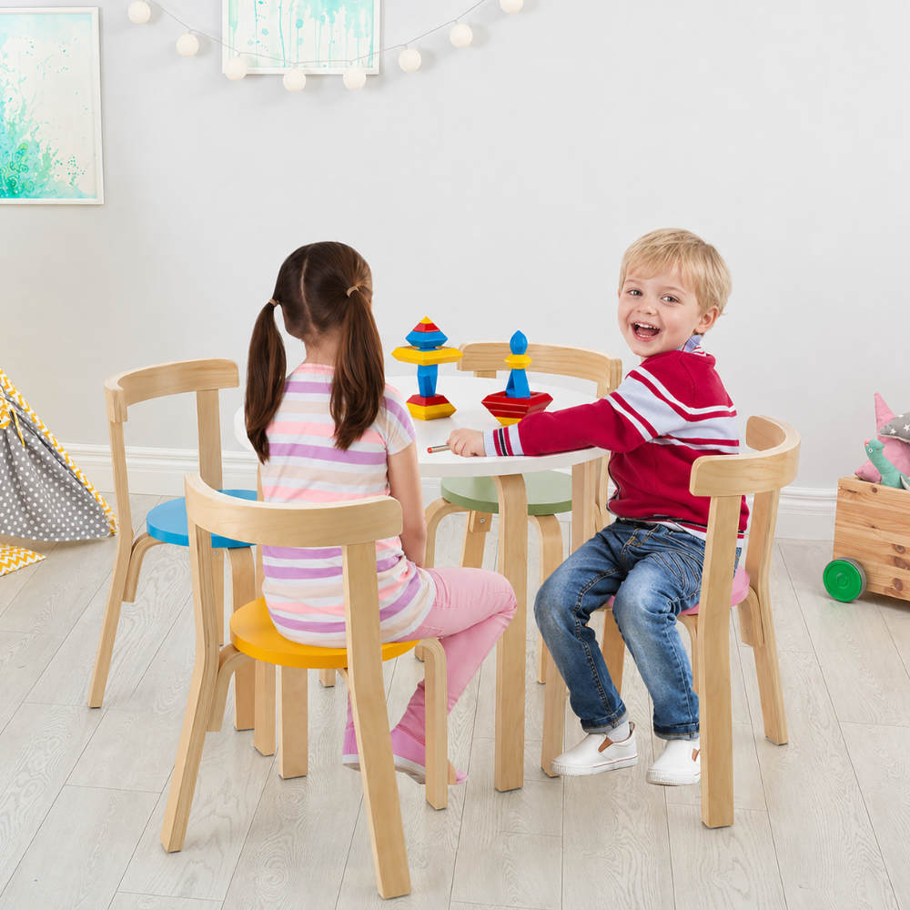 5 Piece Kids Wooden Curved Activity Table Chair Set