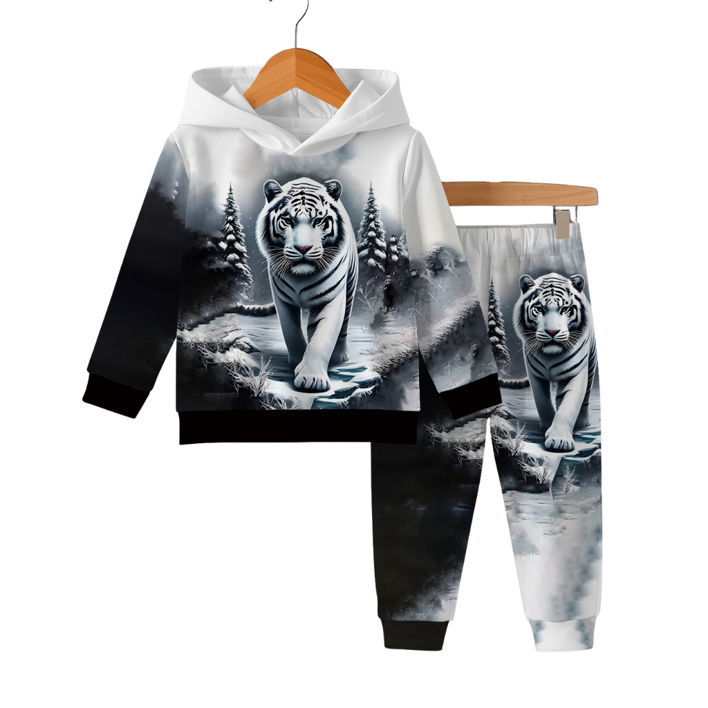 Tiger Print Sweatshirt And Pants Set For Toddler Boys