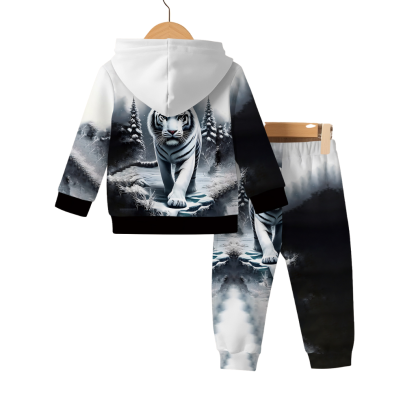 Tiger Print Sweatshirt And Pants Set For Toddler Boys