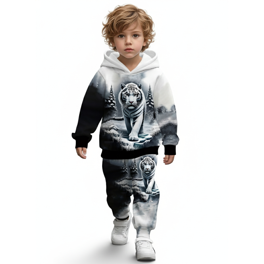 Tiger Print Sweatshirt And Pants Set For Toddler Boys