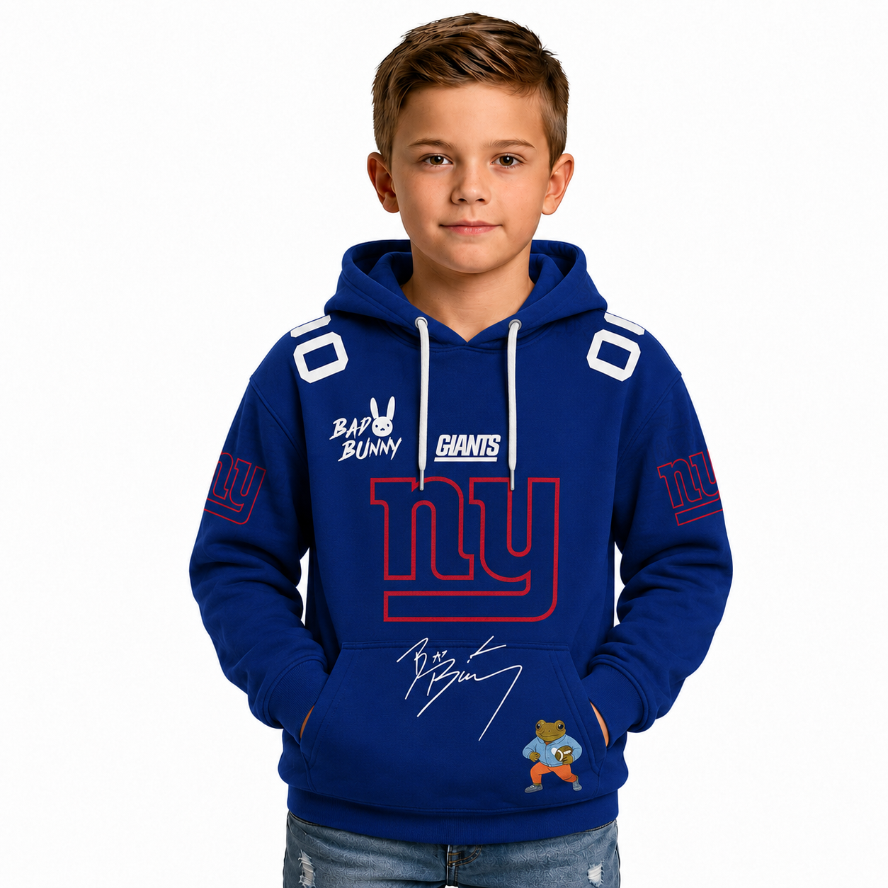 Personalized New York Giants Bad Bunny Bowl Hoodie For Kids