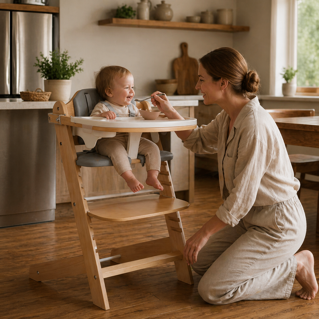 3 In 1 Convertible Wooden High Chair Adjustable For Toddlers