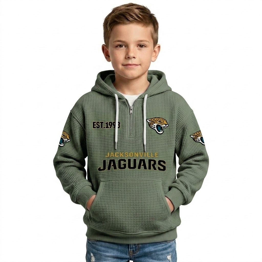 Jacksonville Jaguars EST 1993 Printed Quarter Zip Waffle Knit Hoodie For Kids