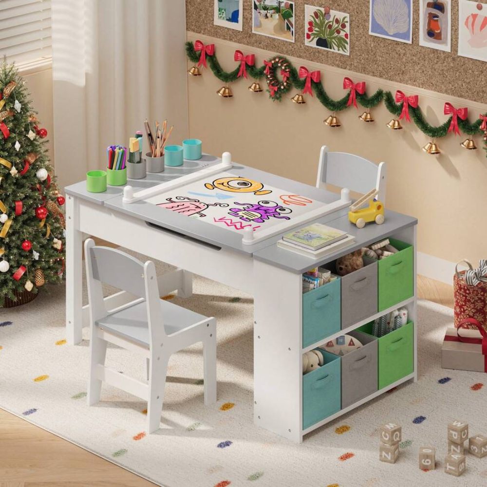 Multipurpose Kids Play Table And Chair Set With Built In Storage Shelves