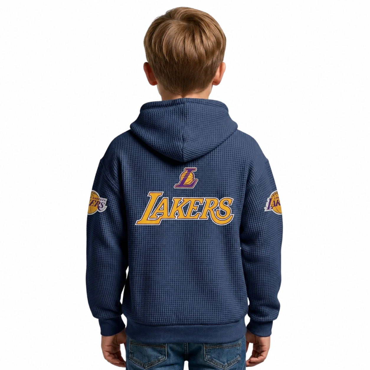 Los Angeles Lakers EST 1947 Printed Waffle Quarter Zip Basketball Fan Hoodie For Kids