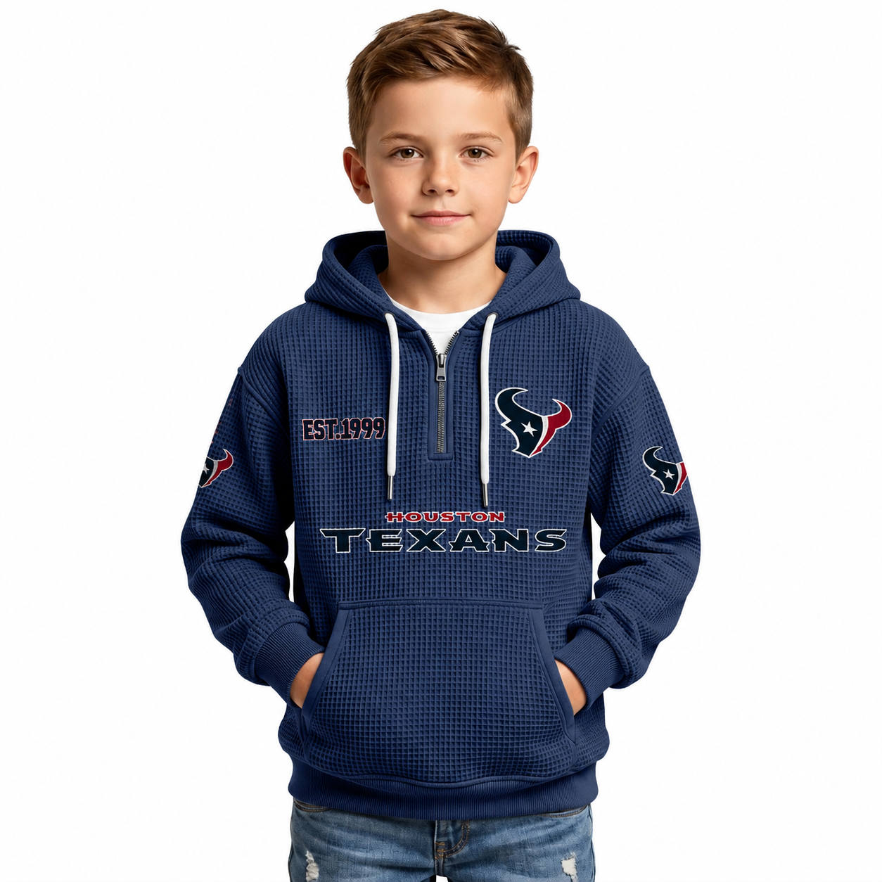 Houston Texans Football Themed Quarter Zip Waffle Hoodie For Kids