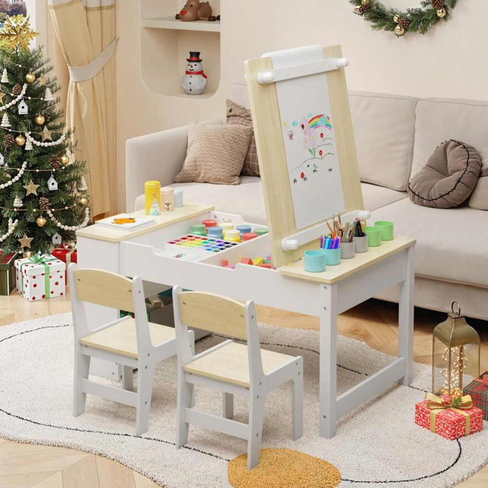 Multipurpose Kids Play Table And Chair Set With Built In Storage Shelves
