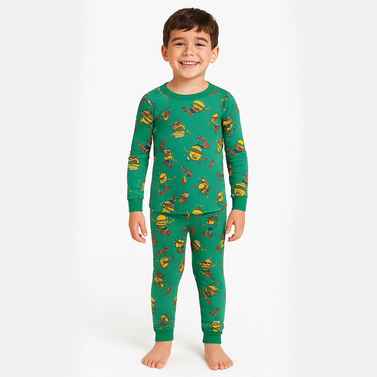 4 Piece Kids Pajama Set With Stripes And Dinosaur Prints-Cozy Stroller