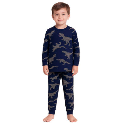 4 Piece Kids Pajama Set With Stripes And Dinosaur Prints-Cozy Stroller