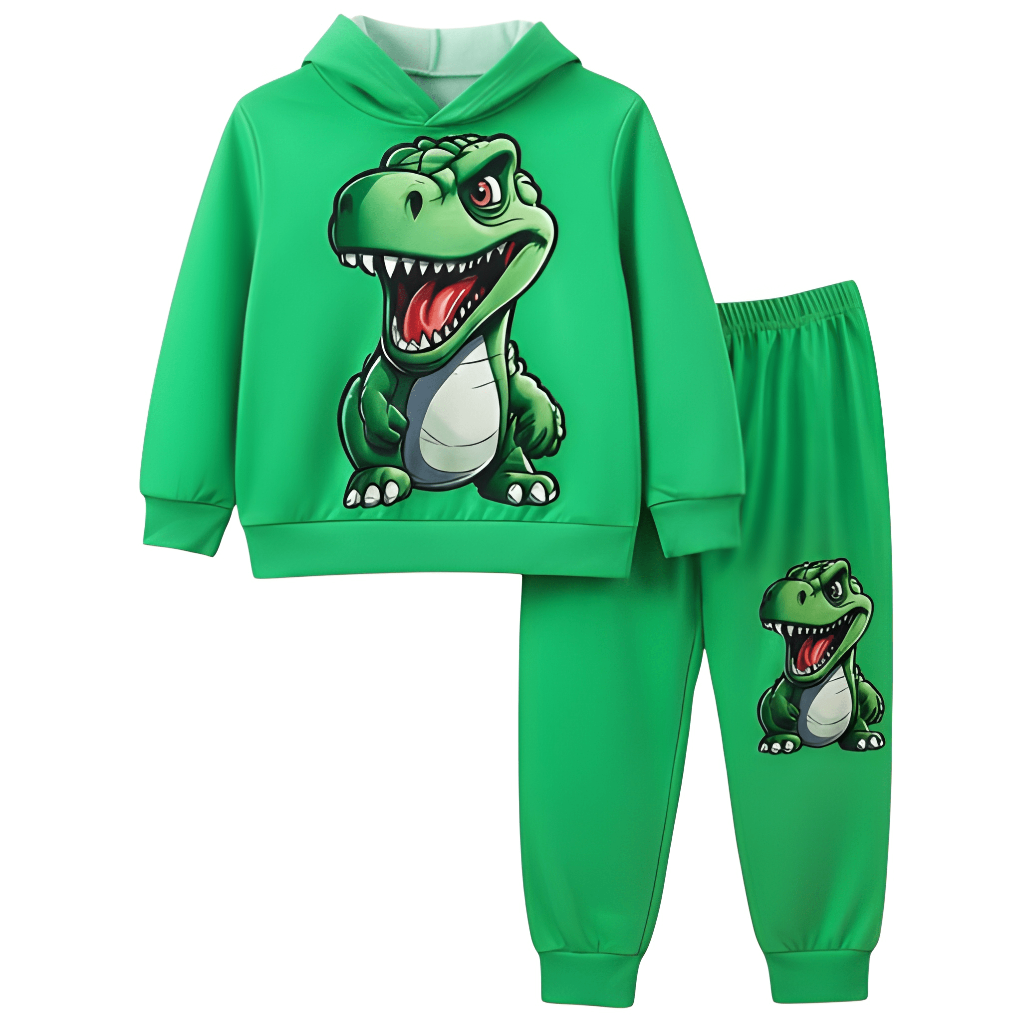 2 Piece Of Cartoon Dinosaur Print Hoodie And Sweatpants Set For boy