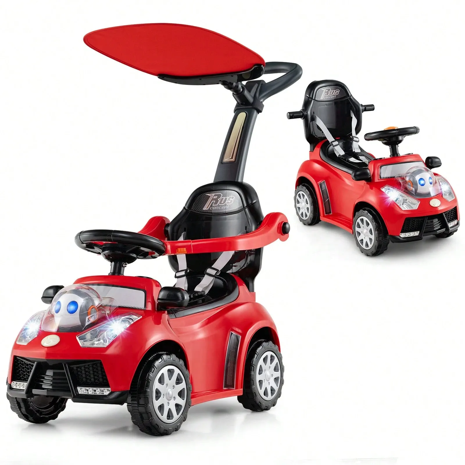 3 In 1 Sliding Walker Adjustable Canopy Horn Light For Boys & Girls