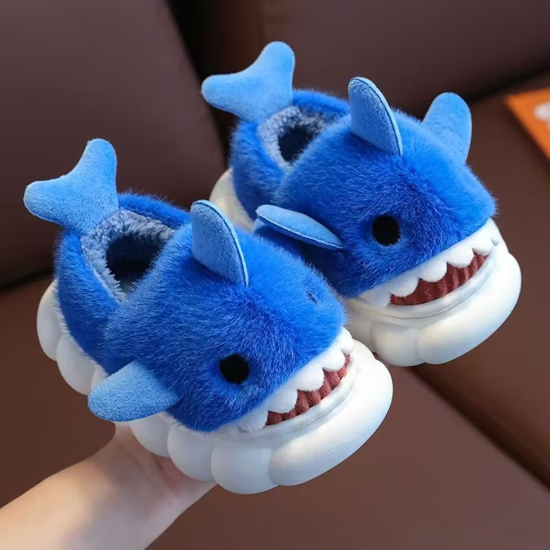 Cartoon Shark Plush Slippers With Fleece Lined Comfort