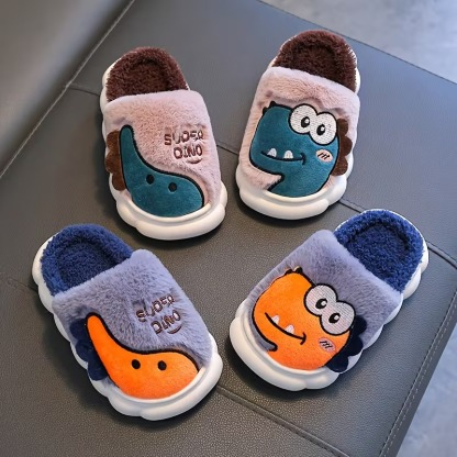 1 Pair Of Dinosaur Themed Flat Slippers For Kids
