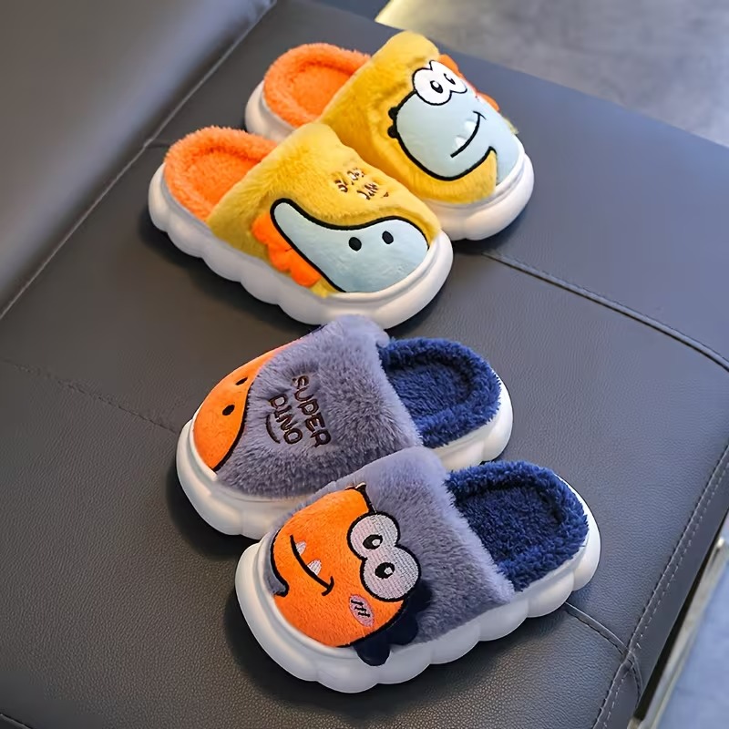 1 Pair Of Dinosaur Themed Flat Slippers For Kids