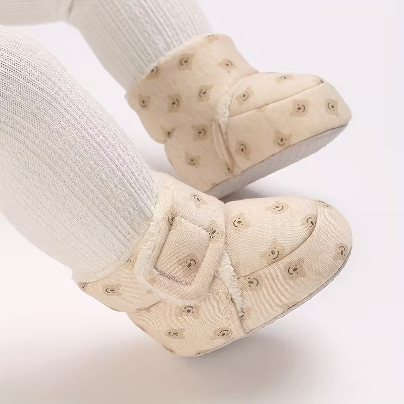 Winter Boots For Babies With Bear Embroidery And Soft Fabric
