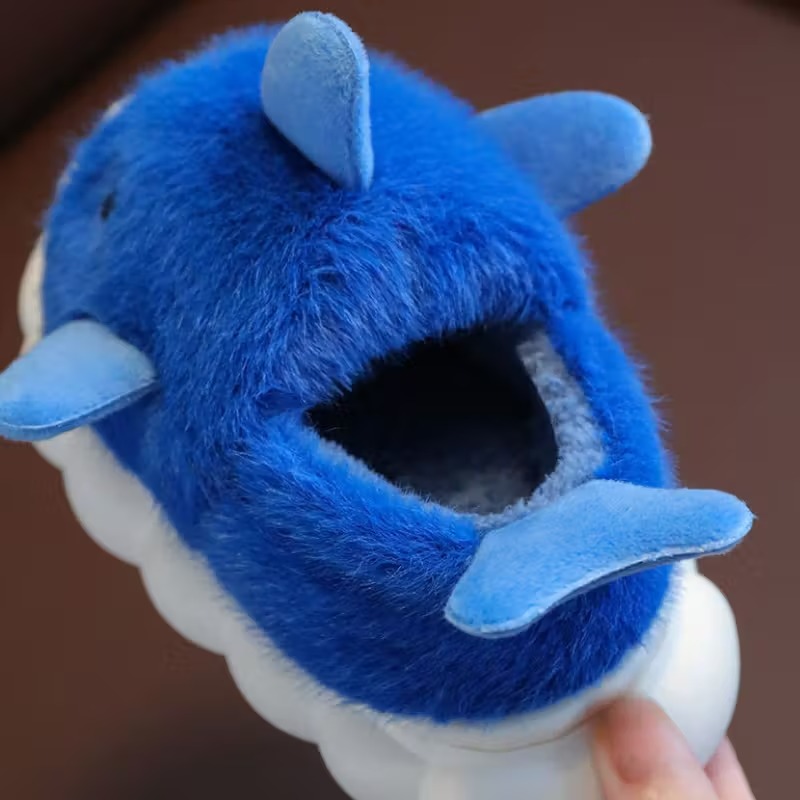Cartoon Shark Plush Slippers With Fleece Lined Comfort