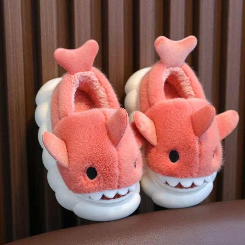 Cartoon Shark Plush Slippers With Fleece Lined Comfort