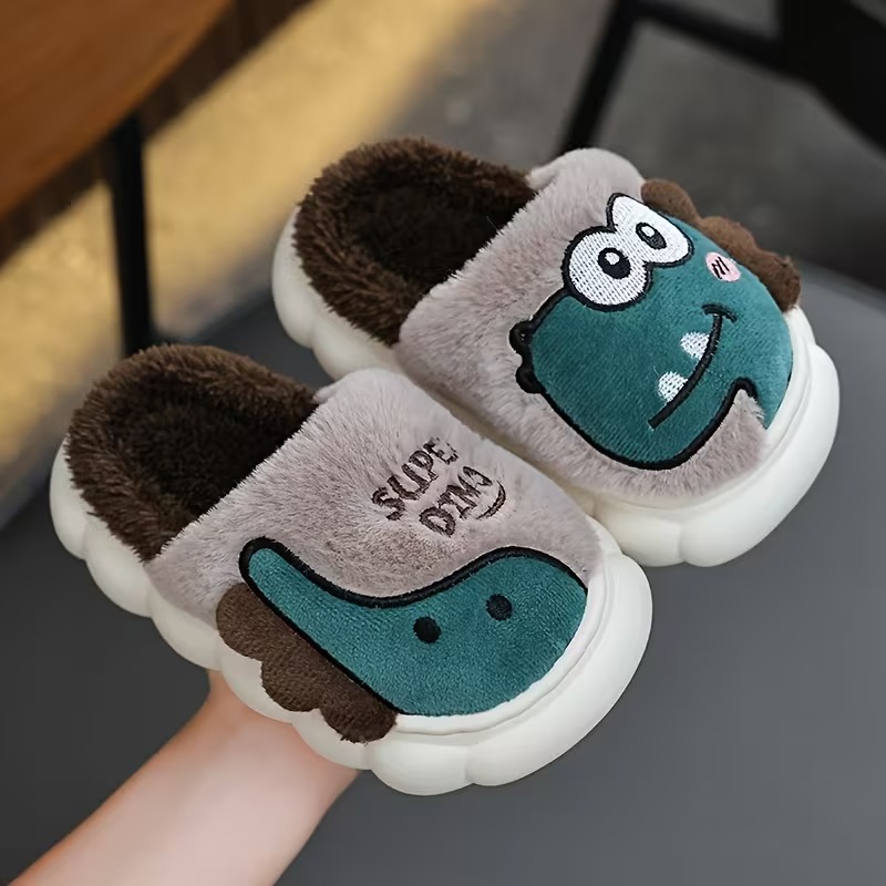 1 Pair Of Dinosaur Themed Flat Slippers For Kids