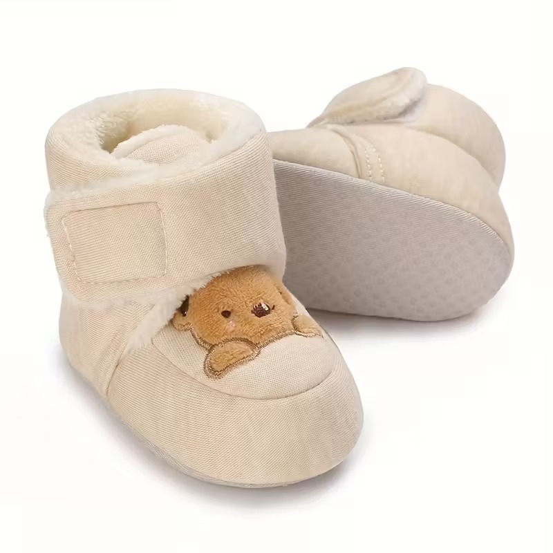 Winter Boots For Babies With Bear Embroidery And Soft Fabric