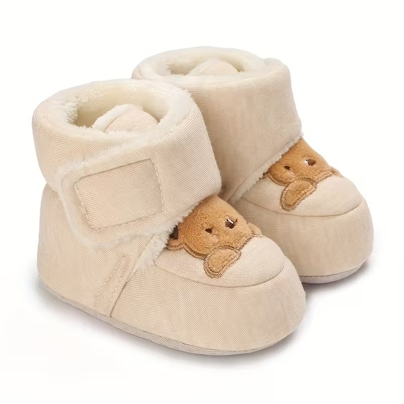 Winter Boots For Babies With Bear Embroidery And Soft Fabric