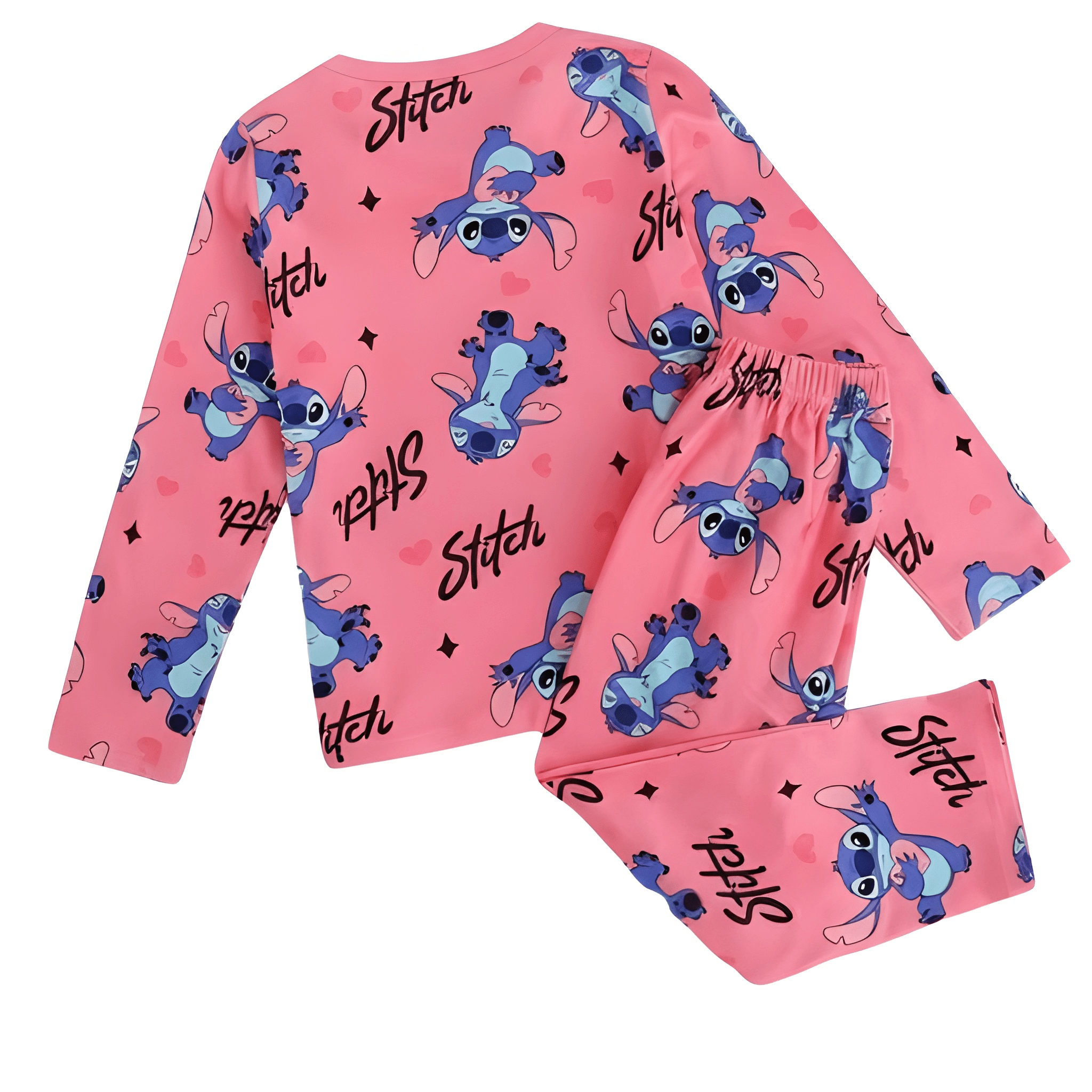 Stitch Sweet Girls Pajama Set Round Neck Lace Soft Cozy Sleepwear