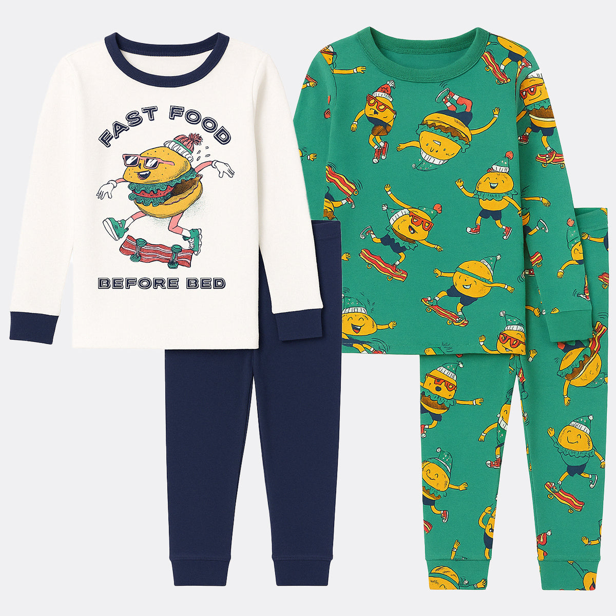 4 Piece Kids Pajama Set With Stripes And Dinosaur Prints-Cozy Stroller