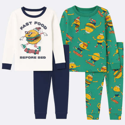 4 Piece Kids Pajama Set With Stripes And Dinosaur Prints-Cozy Stroller