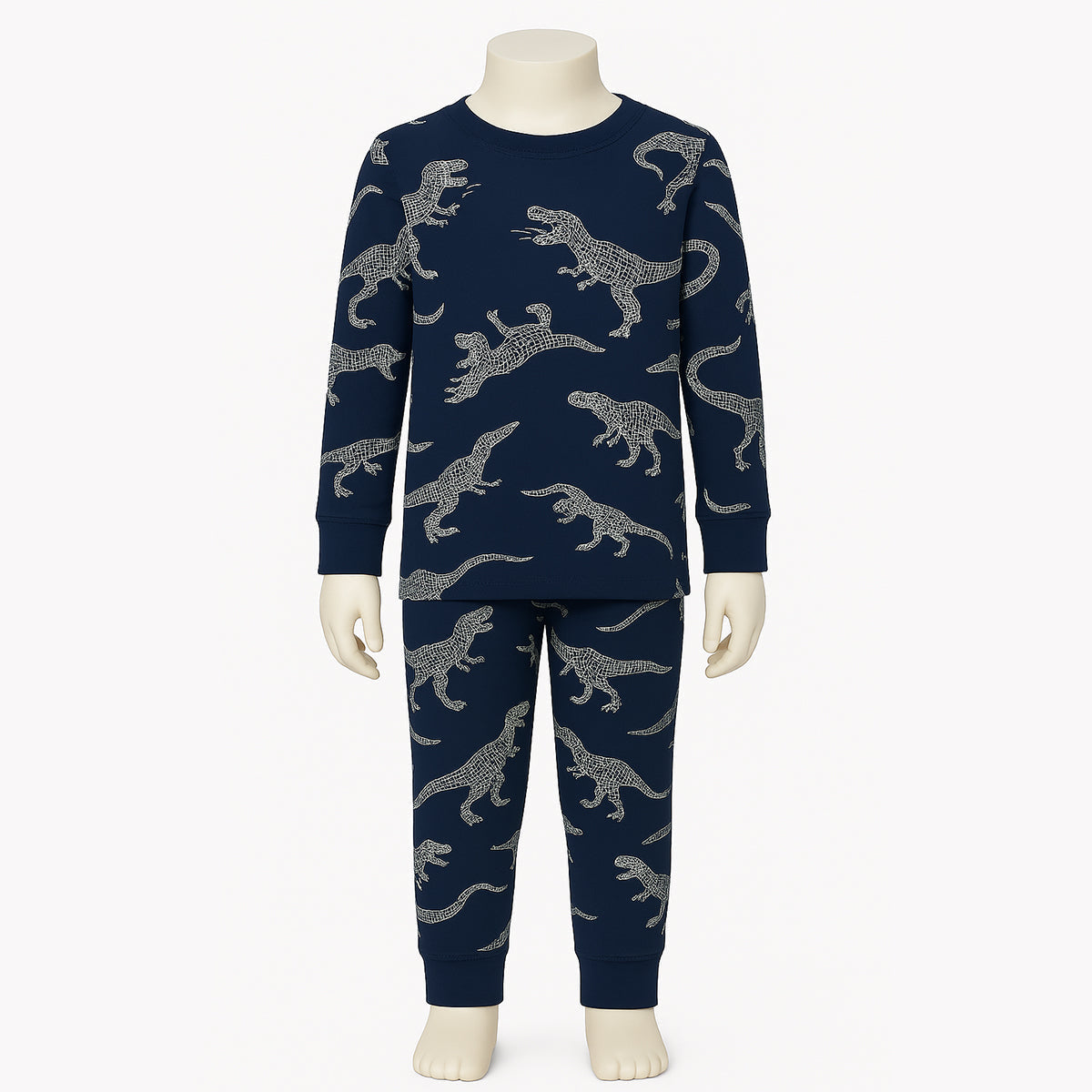 4 Piece Kids Pajama Set With Stripes And Dinosaur Prints-Cozy Stroller