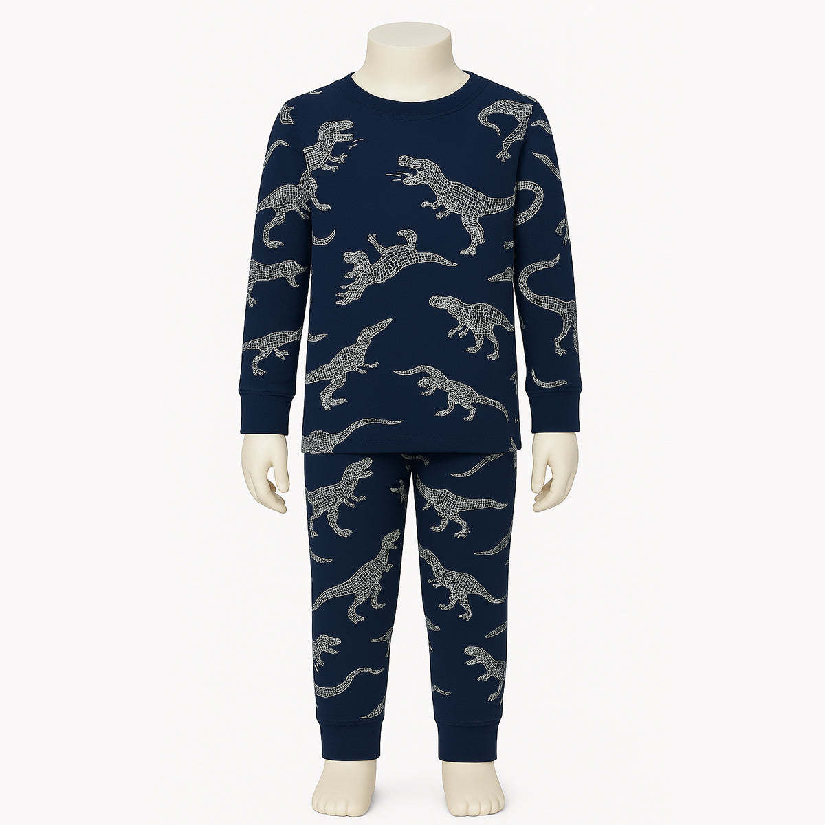 4 Piece Kids Pajama Set With Stripes And Dinosaur Prints-Cozy Stroller