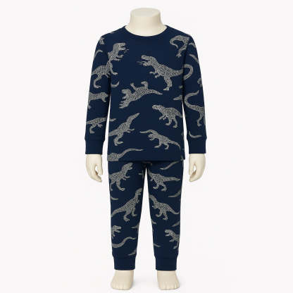 4 Piece Kids Pajama Set With Stripes And Dinosaur Prints-Cozy Stroller